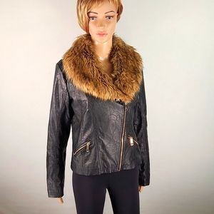 Vegan Leather Bomber/Moto with Faux Fur removable collar Size S